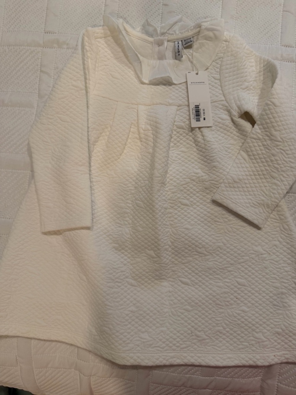 Janie and Jack Textured White Baby Dress with Ruffle Collar